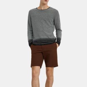 THEORY Black & White Men's Crewneck Sweater in Striped Linen Blend, Size Medium